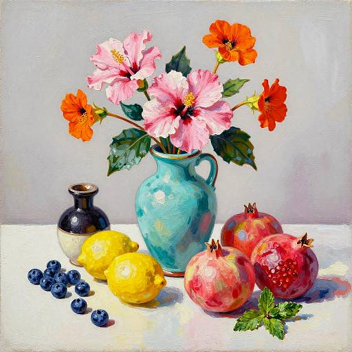 Fauvist Still Life with Flowers and Fruit