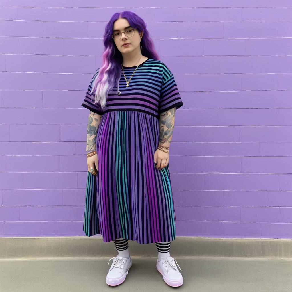 Non-Binary Fashion: Purple Hair & Stripes