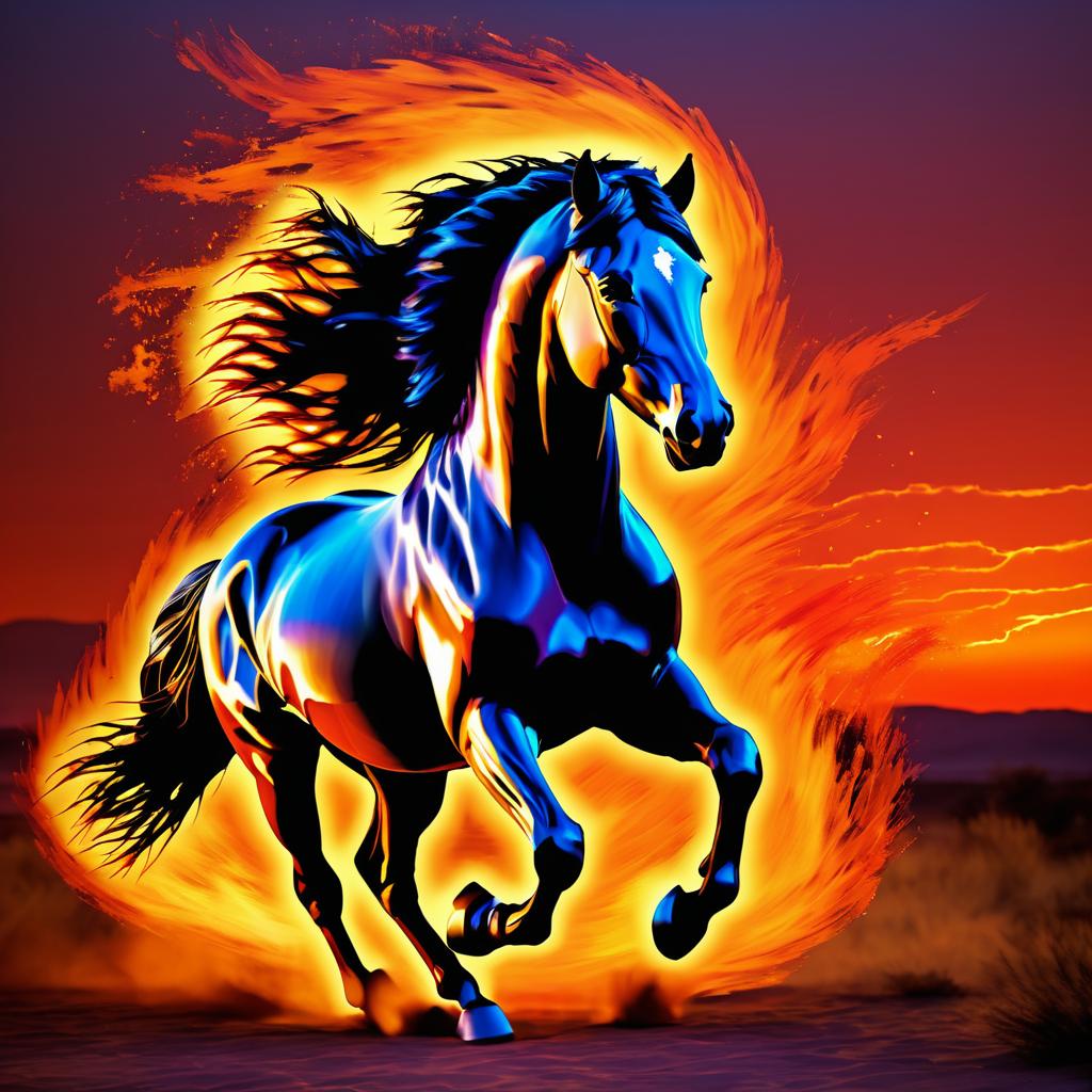 Wild Stallion in Fiery Sunset