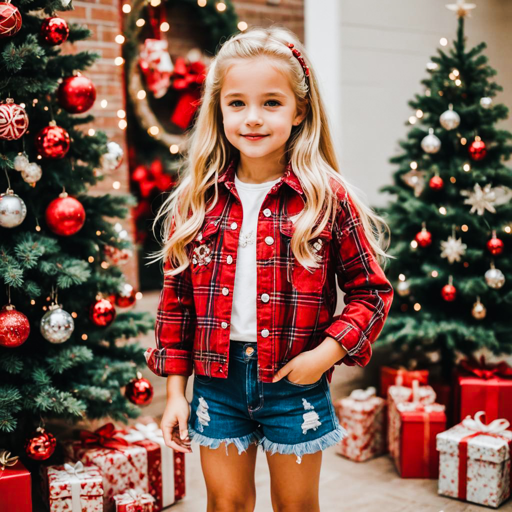 Charming Festive Girl in Holiday Outfit