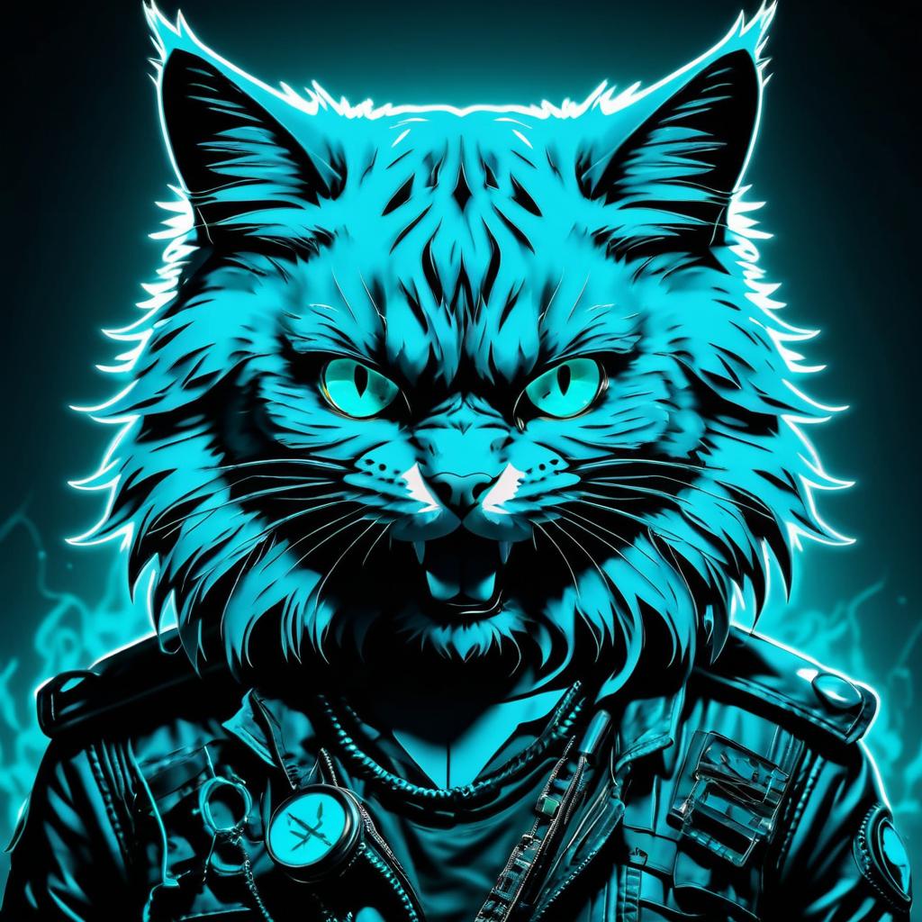 Fierce Feline in Chaotic Cyan