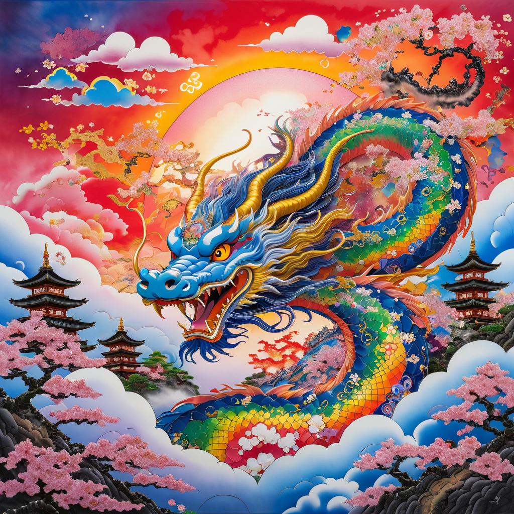 Fantasy Dragon in Vibrant Sunset Sky