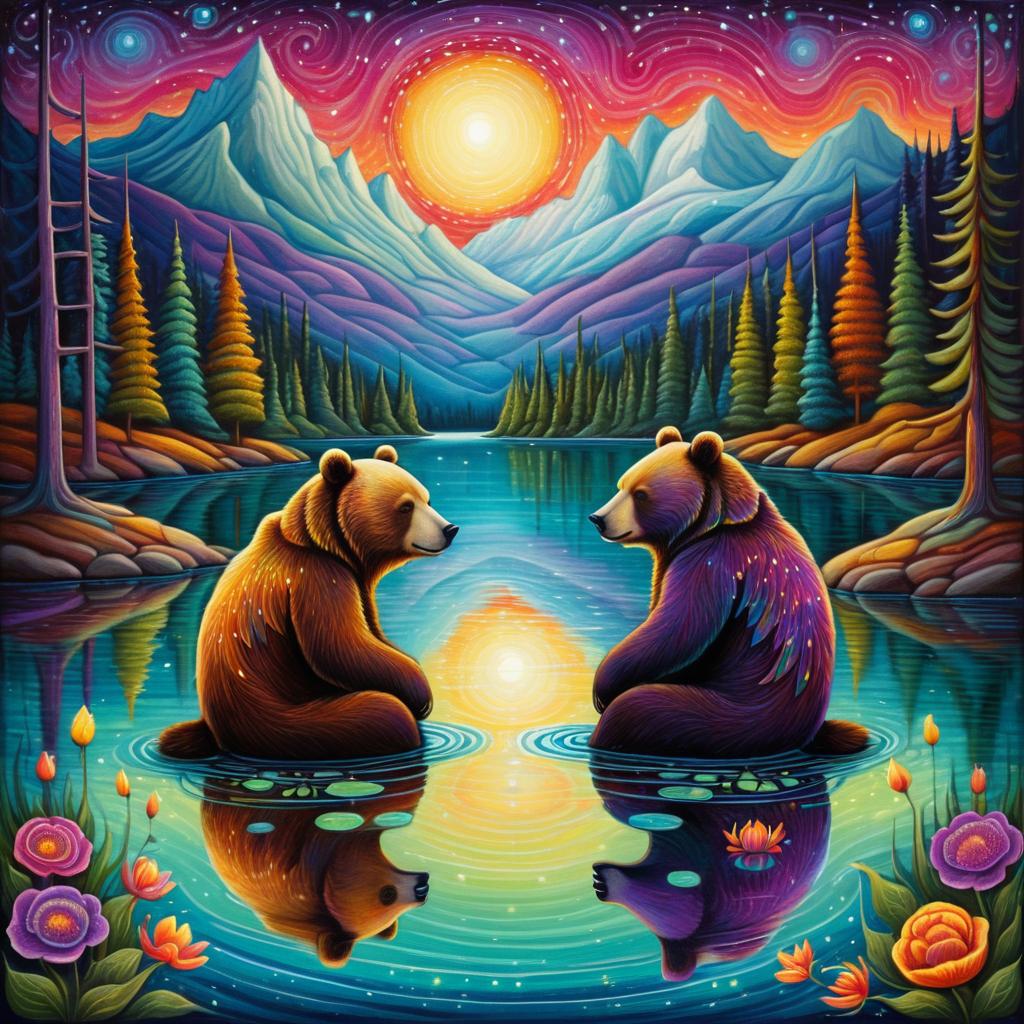 Whimsical Bears by a Sparkling Lake