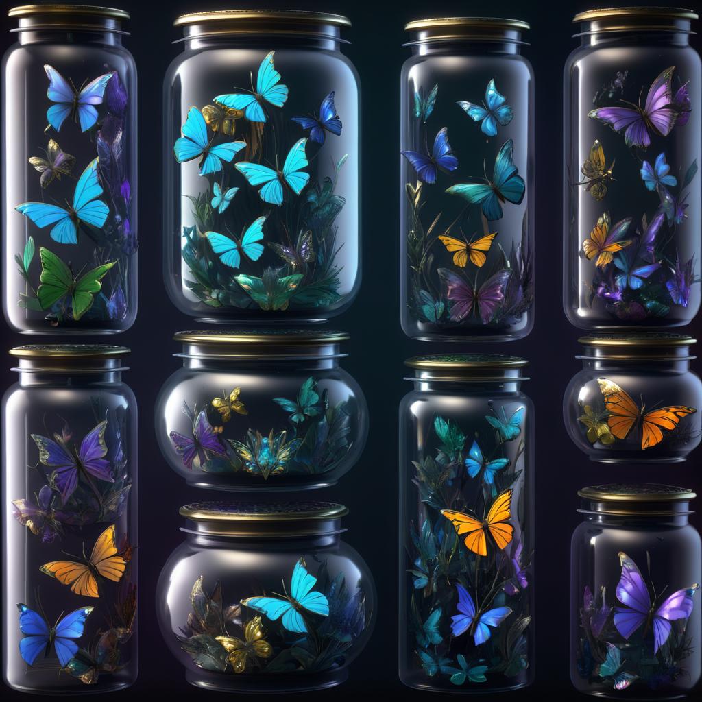 Ornate Butterflies in Glass Jars