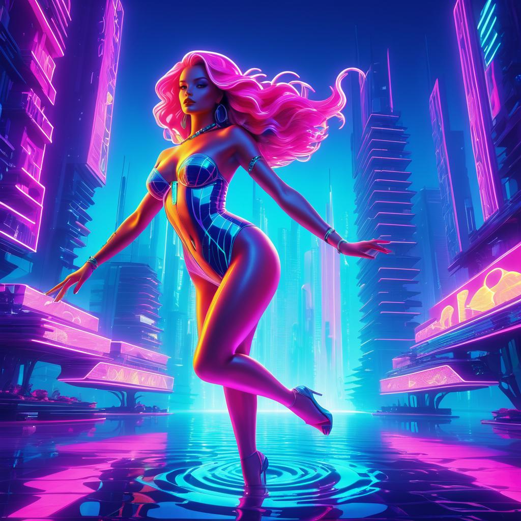 Vibrant Mermaid in Retro-Futuristic Paradise