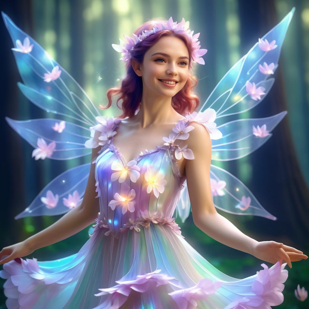 Whimsical Fairy Portrait with Petal Dress