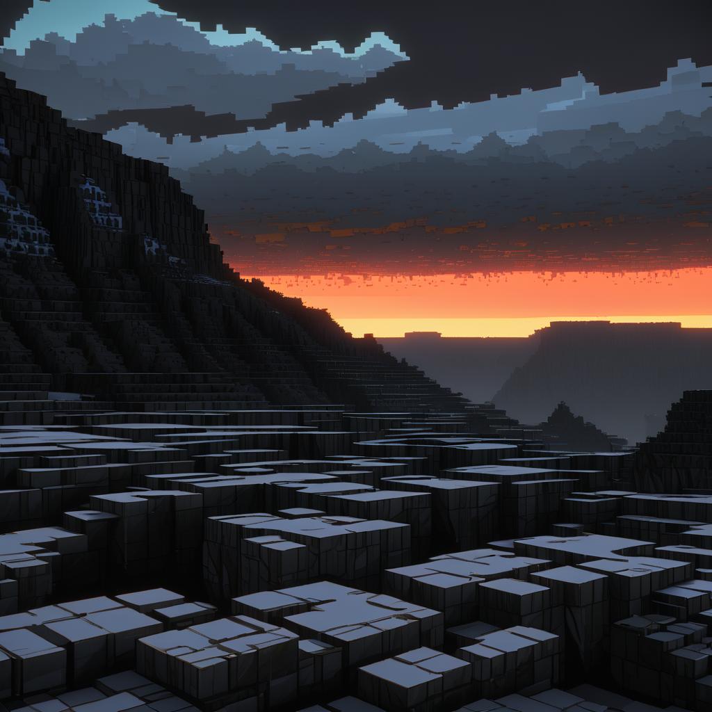 Rocky Highlands at Sunset in Voxel Style