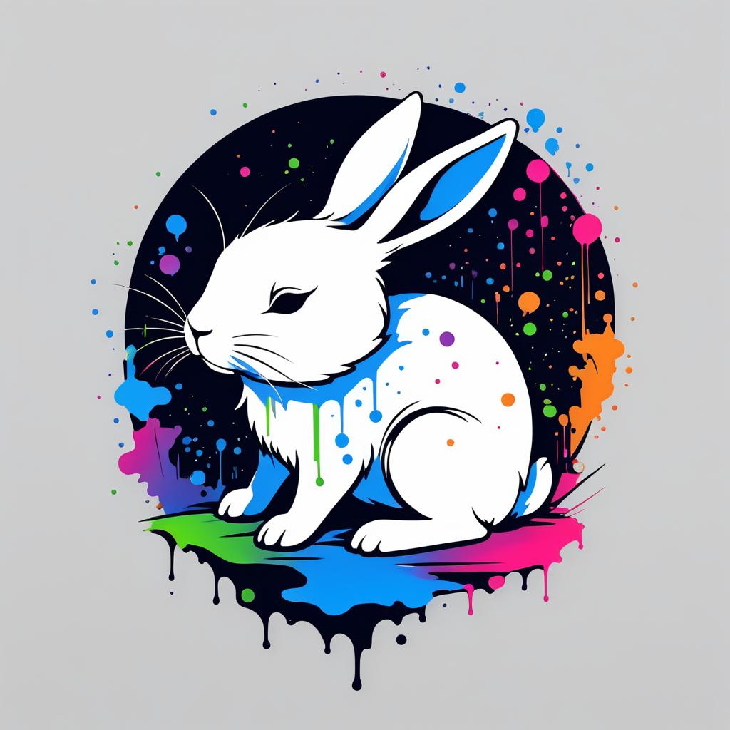 Sleeping Rabbit Line Art with Graffiti