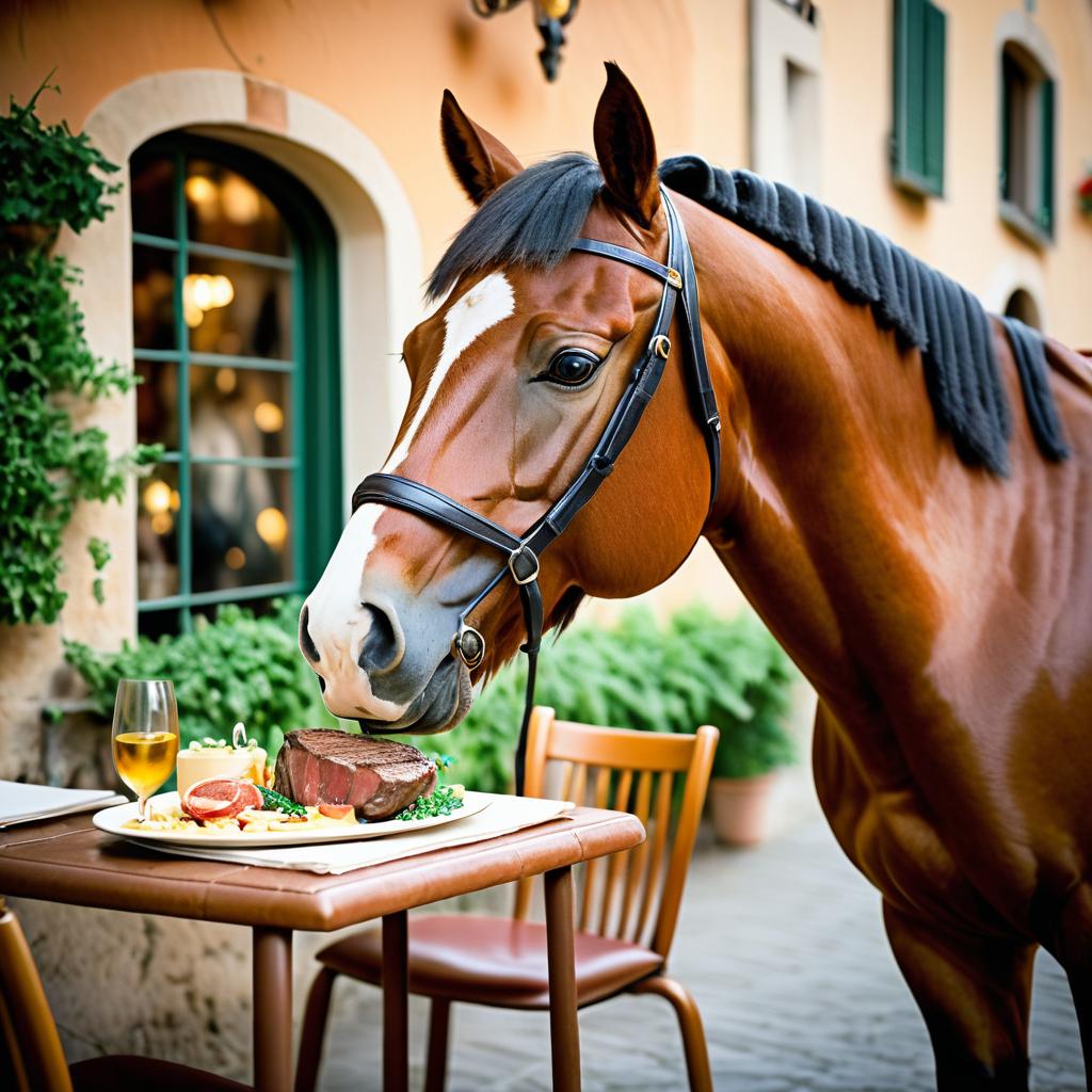 Whimsical Horse Dining at Italian Bistro