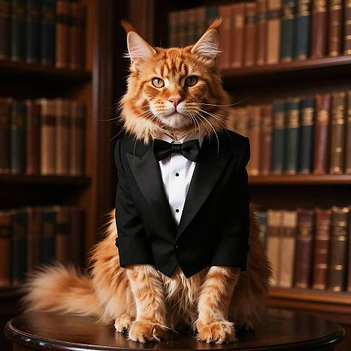 Dapper Maine Coon in Vintage Library