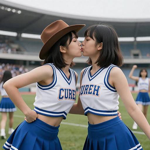 Cheerleader Yuri Kiss in Stadium Photo