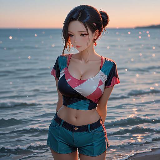 Beautiful Girl at the Ocean Shore
