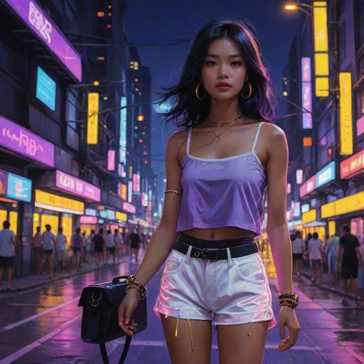 Empowered Girl in Neon Urban Scene Empowered Girl in Neon Urban Scene