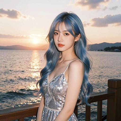 Serene Sunset Anime Woman