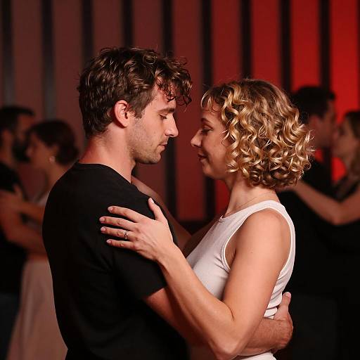 Intimate Dance Under Red Lights