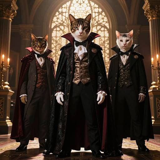 Vampire Cats in Elegant Victorian Attire
