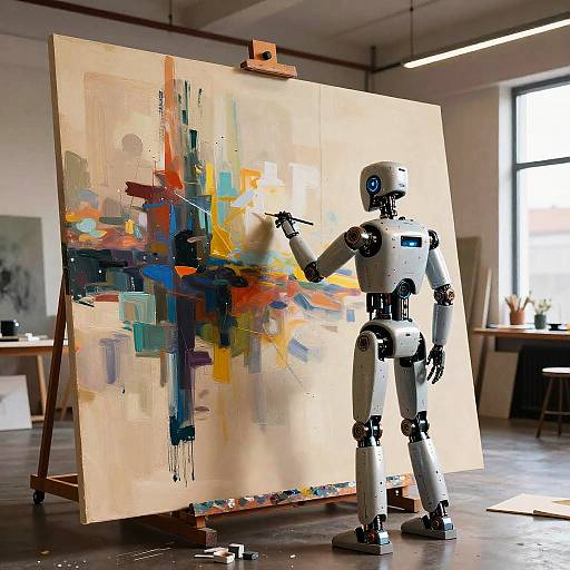 Robot Artist Painting Abstract Expressionism