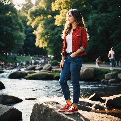 Young Woman in City Park at Sunset