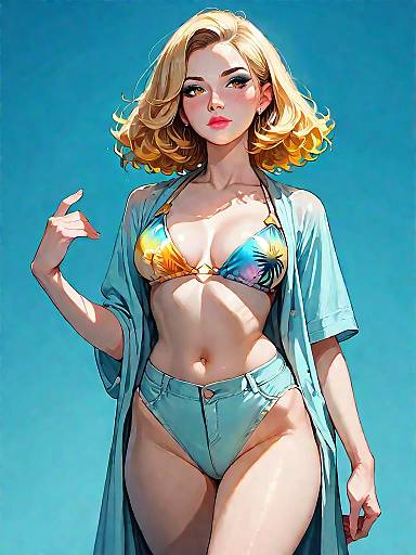 Blonde Woman in Tropical Print Bikini