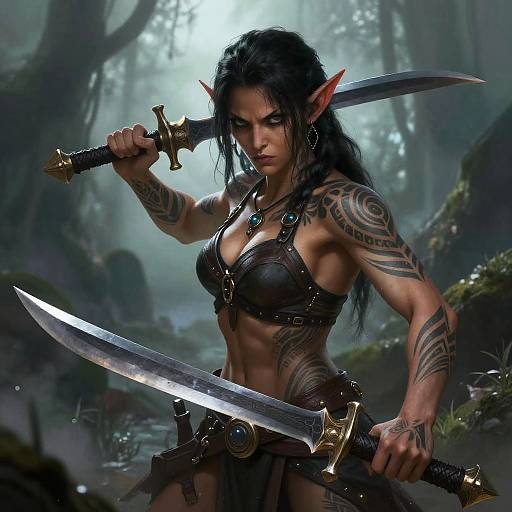 Fierce Female Goblin Warrior with Dual Daggers