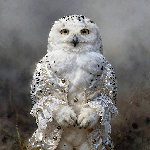 Melancholic Snowy Owl in Baroque Coat