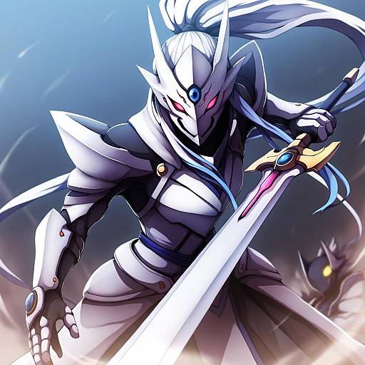 Illustration of Hakumen, blazblue in the style of Wada kazu