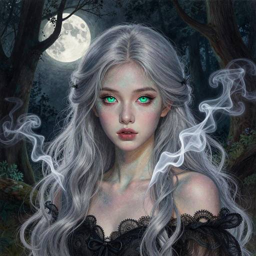 Surreal Sorceress in Moonlit Forest