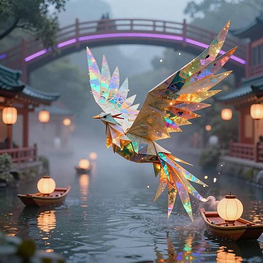 Iridescent Phoenix in Neon Dreamscape