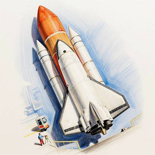 Realistic Colored Pencil Space Rocket
