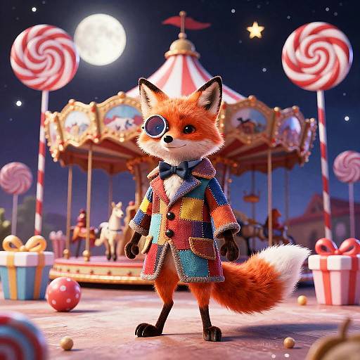 Quirky Fox Ringmaster in Candy Carousel