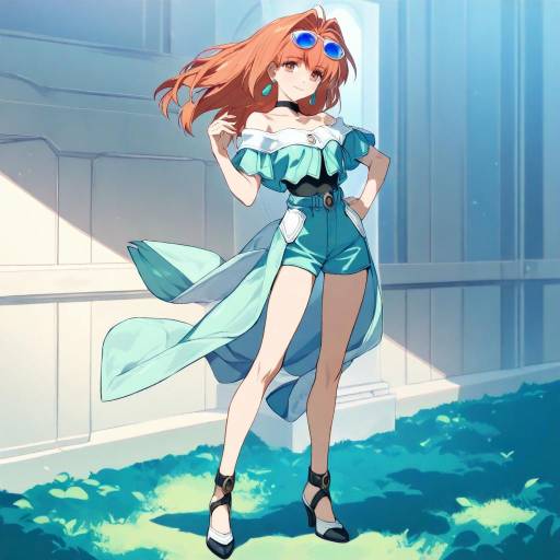 Chic Girl in Serene Meadow Scene