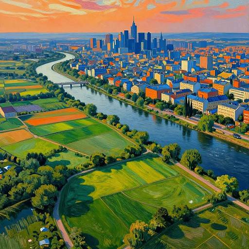 Van Gogh Style Countryside to Cityscape