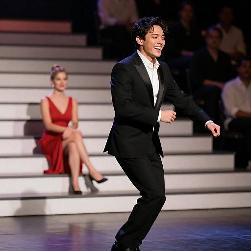 Dynamic Dance Scene with Laughter and Lights