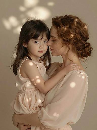 Mother and Daughter Tender Embrace