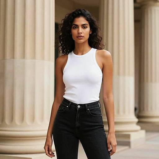 Confident Woman by Stone Columns