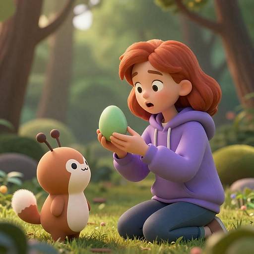 Red Haired Woman Meets Forest Creature