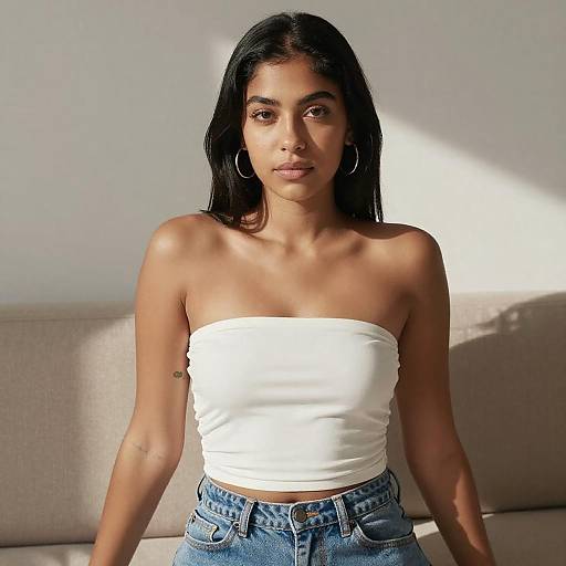 Young Woman in Sunlit Casual Wear