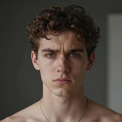 Serious Young Man with Curly Hair