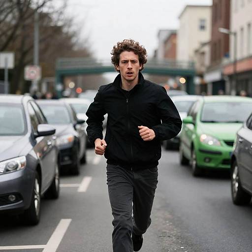 Intense Runner in Urban Landscape