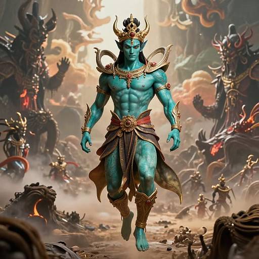 Ultra-Realistic Turquoise Demon God