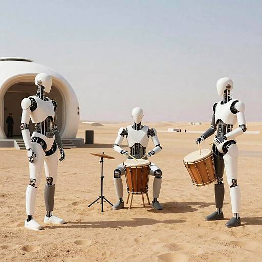 Futuristic Biomechanical Storytellers in Desert