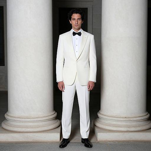 Man in White Tuxedo by Marble Columns