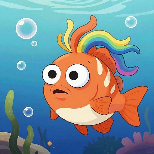 Colorful Cartoon Fish with Hair