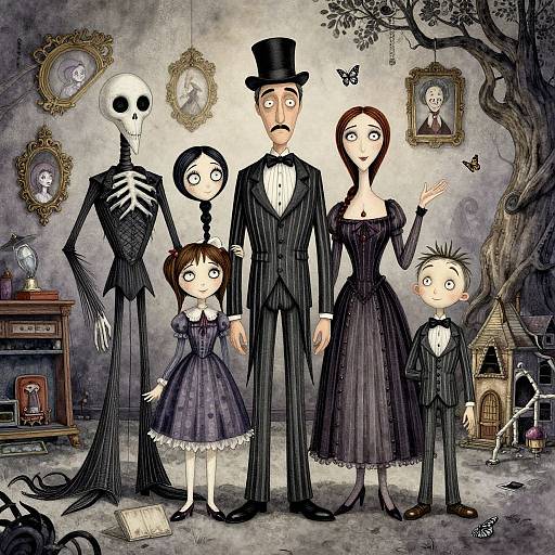 Vintage Gothic Addams Family Illustration