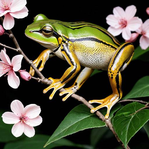 Graceful Cerulean Frog Among Pink Flowers Graceful Cerulean Frog Among Pink Flowers