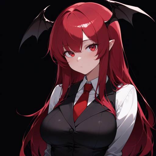 Elegant Koakuma with Red Hair Artwork