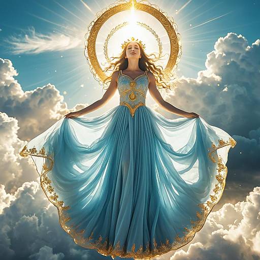 Divine Woman Floating with Golden Halo