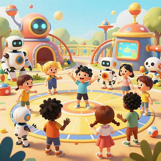 Joyful Kids Exploring Futuristic Playground