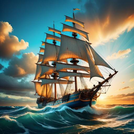 Epic Sailing Ship Under Dramatic Sunset