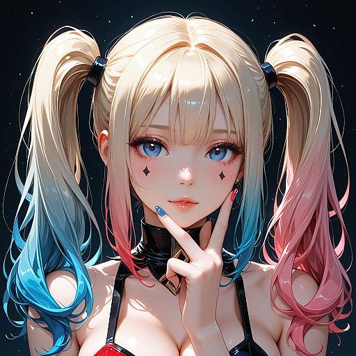 Illustration of Harley quinn, dc comics in the style of Shake-o